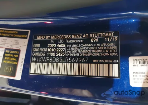 2020 Mercedes-Benz C 300 из США, поврежденный, VIN W1KWF8DB5LR569967